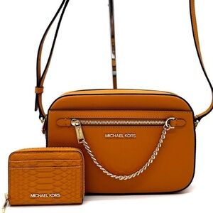 Michael Kors Large EW Crossbody Bag & Medium ZA Card Case Wallet Cider